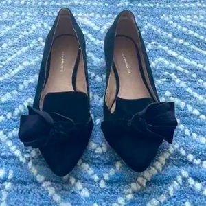 Anthropologie Velvet bow flats